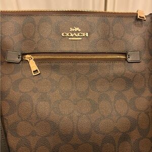 COACH Brown Signature Zip Tote